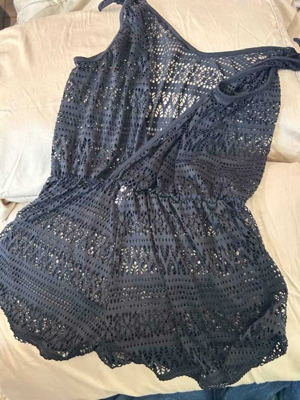 Black lace coverup for bathing suits -shorts - great for beach cover up -large